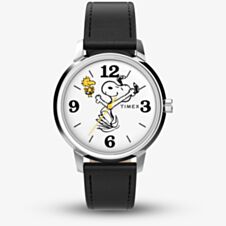 Timex X Unisex Peanuts Snoopy Black Leather Strap Watch  TW2Y19900