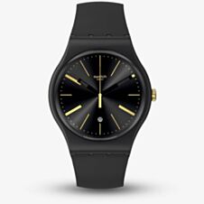 Swatch Dash Of Yellow Black Rubber Watch SO29B403
