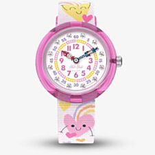 Flik Flak Bouncing Hearts Pink & Yellow Fabric Watch FBNP223