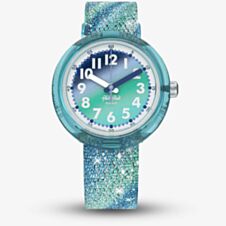 Flik Flak Frozen Rainbow Blue & Green Glitter Fabric Watch FPNP153