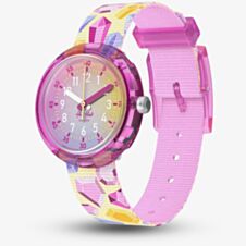 Flik Flak Sparkling Gemstones Pink Fabric Strap Watch FPNP155