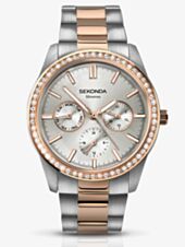 Sekonda Ladies Two Tone Silver Tone Day Date Crystal Bracelet Watch 2162