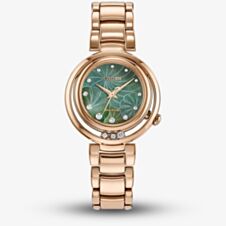 Citizen L Arcly Eco Drive Rose Gold Plated Diamond Floral Green Watch  EM1113-58Y
