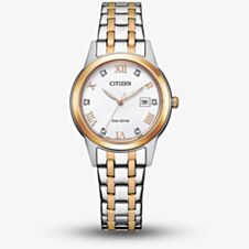 Citizen Ladies Eco 29mm Two Tone White Dial Watch FE1246-85A