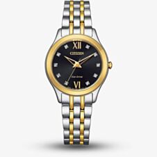 Citizen Ladies Eco Drive Two Tone Black Dial Watch EM1014-50E