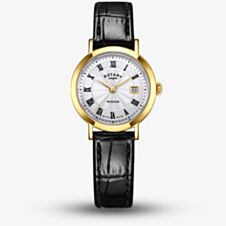 Rotary Ladies Heritage Gold Plated Black Leather Strap Watch LS05423/01