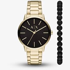 Armani Exchange Mens Cayde Gold Watch & Beaded Bracelet Set AX7119