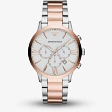 Emporio Armani Mens Giovanni Two Tone Silver Chronograph Dial Bracelet Watch AR11209
