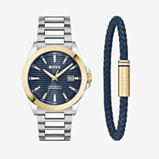 BOSS Mens Strike Blue Dial Watch & Bracelet Set 1570191