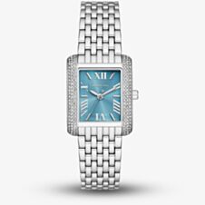 Michael Kors Emery Silver Tone Crystal Pave Blue Dial Watch MK4829