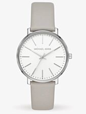 Michael Kors Ladies Pyper White Dial Grey Leather Strap Watch MK2797