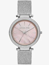 Michael Kors Ladies Darci Stainless Steel Pink Mother Of Pearl Dial Crystal Set Bezel Mesh Strap Watch MK4518