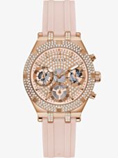 Guess Ladies Heiress Rose Gold Pink Rubber Strap Watch GW0407L3