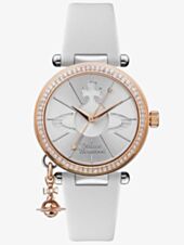 Vivienne Westwood Ladies Orb Pastelle Silver Dial White Leather Strap Watch VV006RSWH