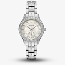 Bulova Ladies Phantom Mother Of Pearl Dial Crystal Set Watch 96L291