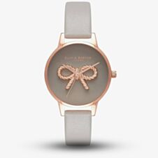 Olivia Burton Vintage Bow Rose Gold London Grey Leather Strap Watch OB16VB04