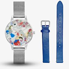 Olivia Burton Pop Art Midi Mesh Bracelet & Eco-Vegan Strap Watch Set OBGSET151