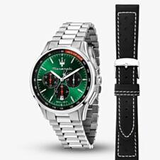 Maserati Mens Sorpasso Green Chronograph Dial & Black Leather Strap Watch MSR8873624002