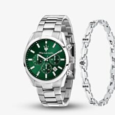 Maserati Mens Attrazione Green Chronograph Dial & Bracelet Watch MSR8853151017