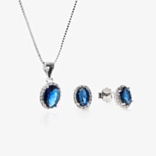 Silver Oval Blue Crystal Gift Set E611267+P611333