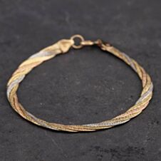 Pre-Owned 9ct Three Colour Gold Plaited 7 Inch Herringbone Chain Bracelet 41061131