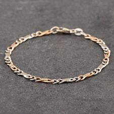 Pre-Owned 9ct Two Colour Gold Fancy 6.5 Inch Curb Chain Bracelet 41061199