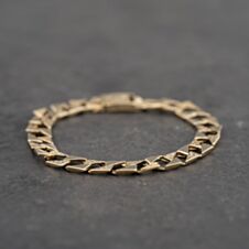Pre-Owned 9ct Yellow Gold Bark Patterned Square 8.5 Inch Curb Chain Bracelet 41081181