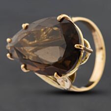 Pre-Owned 9ct Yellow Gold Smokey Quartz Pear Shape Dress Ring 41101274
