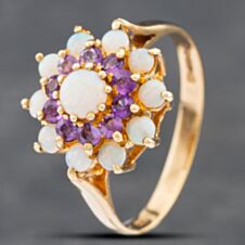 Pre-Owned 9ct Yellow Gold Opal & Amethyst Cluster Ring 41102429