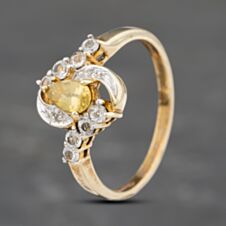 Pre-Owned 9ct Yellow Gold Yellow Quartz & White Spinel Dress Ring 41102892