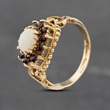 Pre-Owned Vintage 9ct Yellow Gold Opal & Garnet Cluster Ring 41103016
