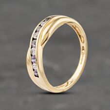Pre-Owned 9ct Yellow Gold Amethyst & Cubic Zirconia Crossover Ring 41103085