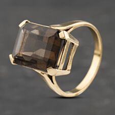 Pre-Owned Vintage Yellow Gold Smokey Quartz Rectangle Dress Ring 41103114