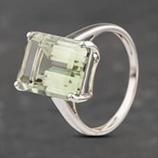 Pre-Owned 9ct White Gold Green Amethyst Large Rectangle Dress Ring 41103117