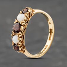 Pre-Owned Vintage 9ct Yellow Gold Garnet & Opal Graduated Five Stone Ring 41103132