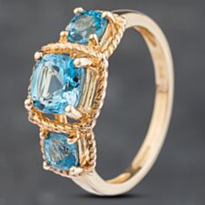 Pre-Owned 9ct Yellow Gold Blue Topaz Three Stone Ring 41103169