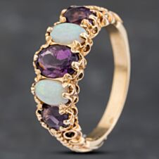 Pre-Owned 9ct Yellow Gold Amethyst & Opal Five Stone Ring 41103175