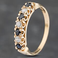Pre-Owned 9ct Yellow Gold Sapphire & Cubic Zirconia Half Eternity Ring 41103178