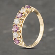 Pre-Owned 9ct Yellow Gold Amethyst & Cubic Zirconia Half Eternity Ring 41103196