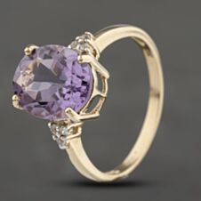 Pre-Owned 9ct Yellow Gold Amethyst & White Topaz Oval Dress Ring 41103285