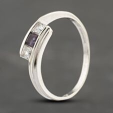 Pre-Owned 9ct White Gold Amethyst & Cubic Zirconia Crossover Three Stone Ring 41103292