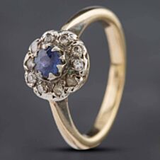 Pre-Owned Vintage Yellow Gold Sapphire & Brilliant Cut Diamond Cluster Ring 411200152