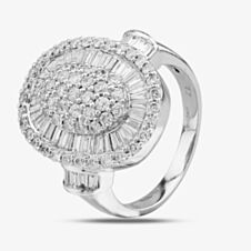 Pre-Owned 18ct White Gold Diamond Ballerina Brilliant And Baguette Cut Cluster Ring 4112299