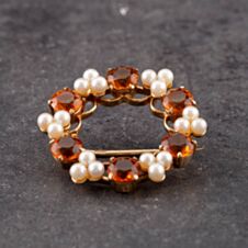Pre-Owned 9ct Yellow Gold Citrine & Seed Pearl Circle Brooch 41131062