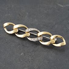 Pre-Owned 18ct Two Colour Gold Diamond Set Curb Link Bar Brooch 41131111