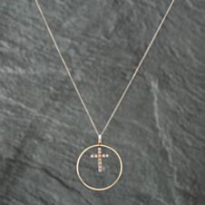 Pre-Owned Vintage 9ct Two Colour Gold Cubic Zirconia Open Circle Cross Pendant & 21 Inch Curb Chain 41141377