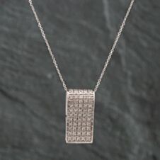 Pre-Owned 18ct White Gold Brilliant Cut Diamond Rectangular Pave Pendant & 18 Inch Trace Chain 41141409