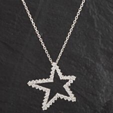 Pre-Owned 18ct White Gold Diamond Set Star Pendant & 14ct White Gold Chain Bracelet 4114157