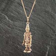 Pre-Owned 9ct Yellow Gold Multi Stone Clown Pendant & 22 Inch Curb Chain 41142295