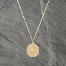 Pre-Owned 14ct Yellow Gold 0.07ct Brilliant Cut Diamond Aries Round Pendant & 16 Inch Trace Chain 41142395